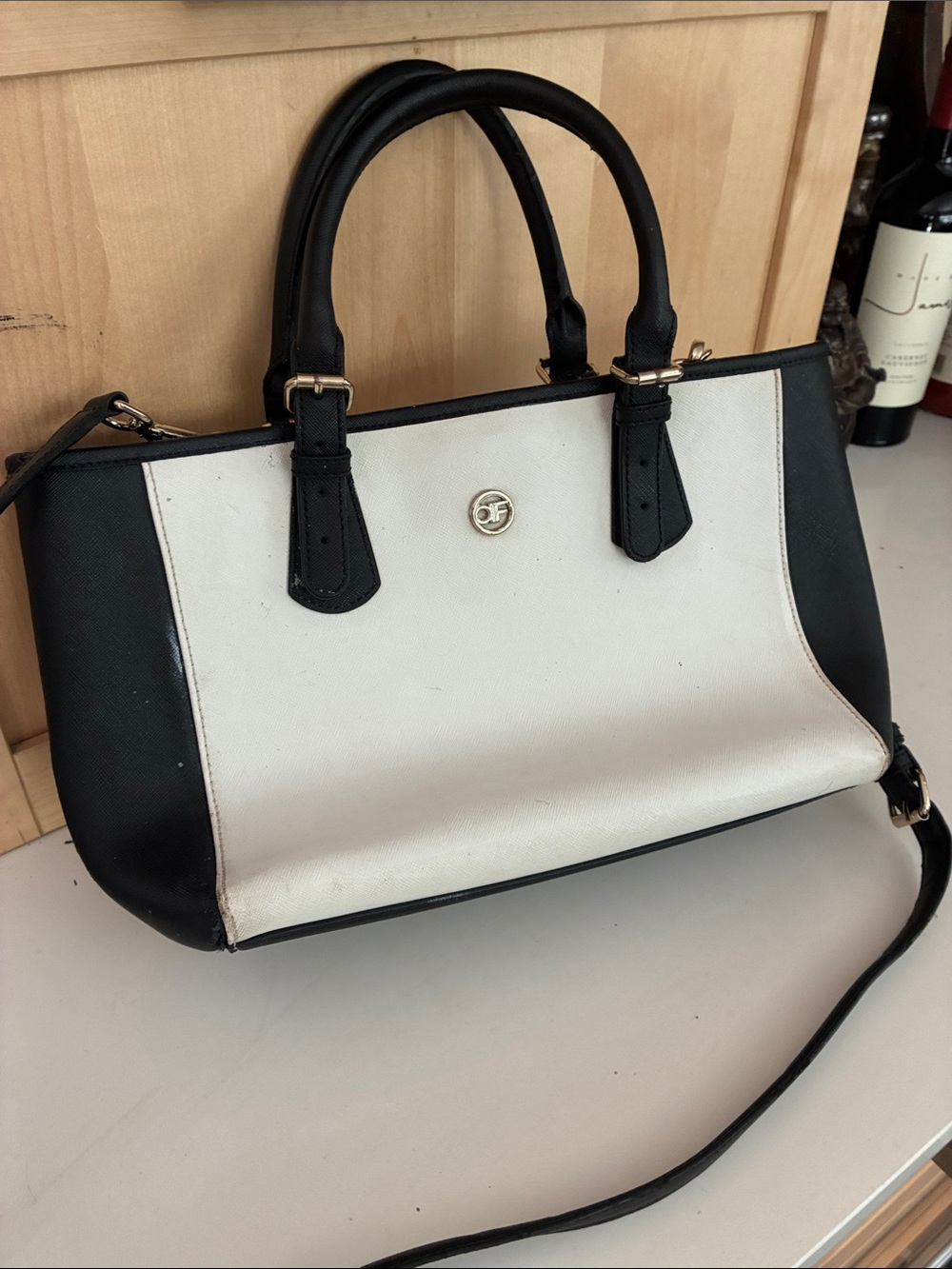 Anne Fontaine Classic Two-Tone Black & White Satchel Handbag